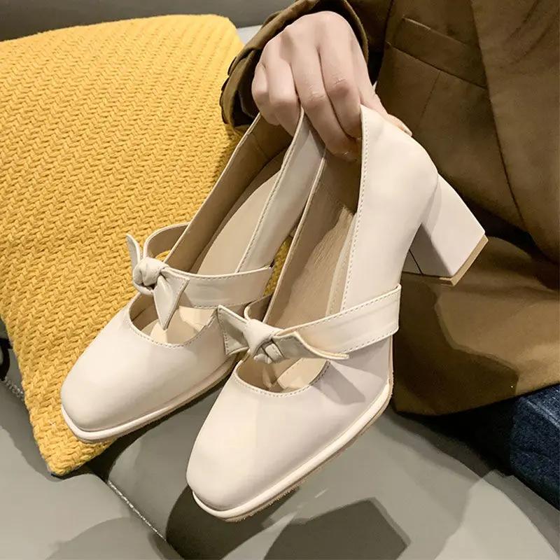 

Fashion Women s Shoes Bride Block Heel High Heels Mary Jane with Bow Ladies Footwear Square Toe Japanese Style Lolita Gothic Non Slip L 34