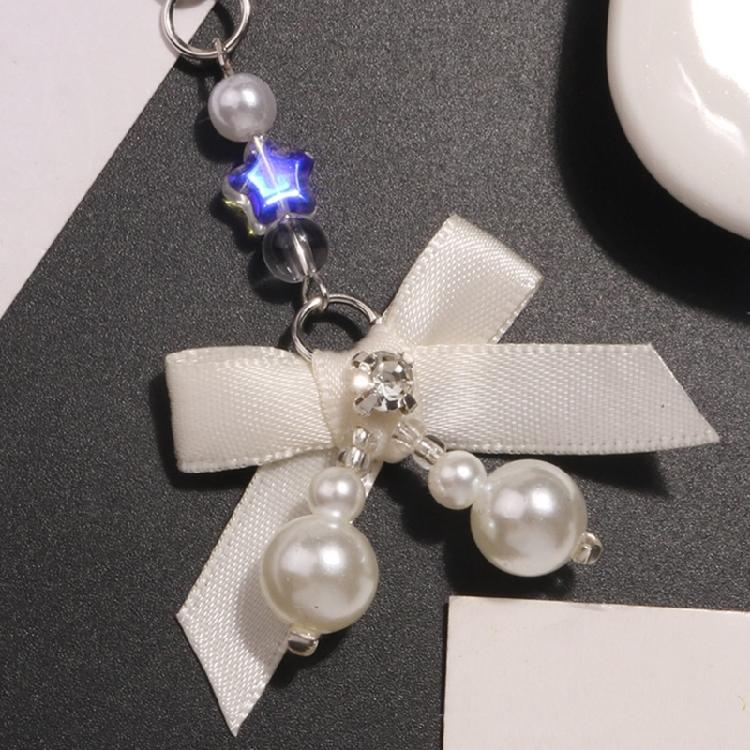 Mobile Phone Pendant Beaded Phone Chain Bowknot Pearl Keychain Camera Accessory