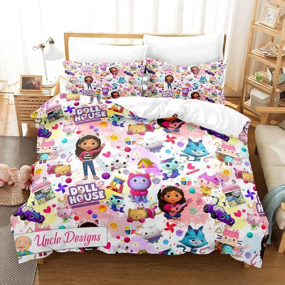 Gabbys Dollhouse Bedding Set Single Twin Full Queen King Size Bed Set Adult Kid Bedroom Duvet Cover Sets 3D Anime Bed Sheet Set