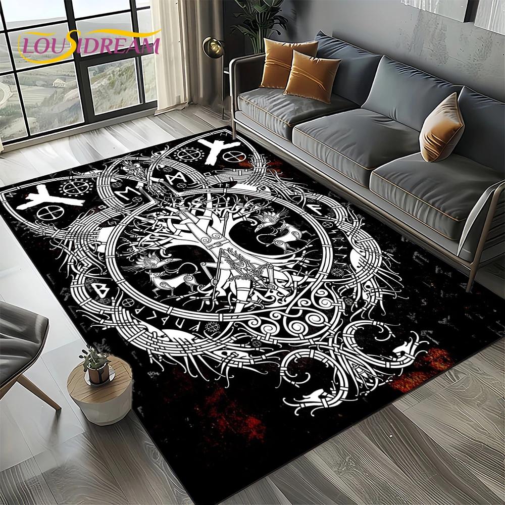 Odin Viking Symbol Valknut Nordic Valhalla Carpet Rug for Living Room Bedroom Home Sofa Decoration,Area Rug Non-slip Floor Mat