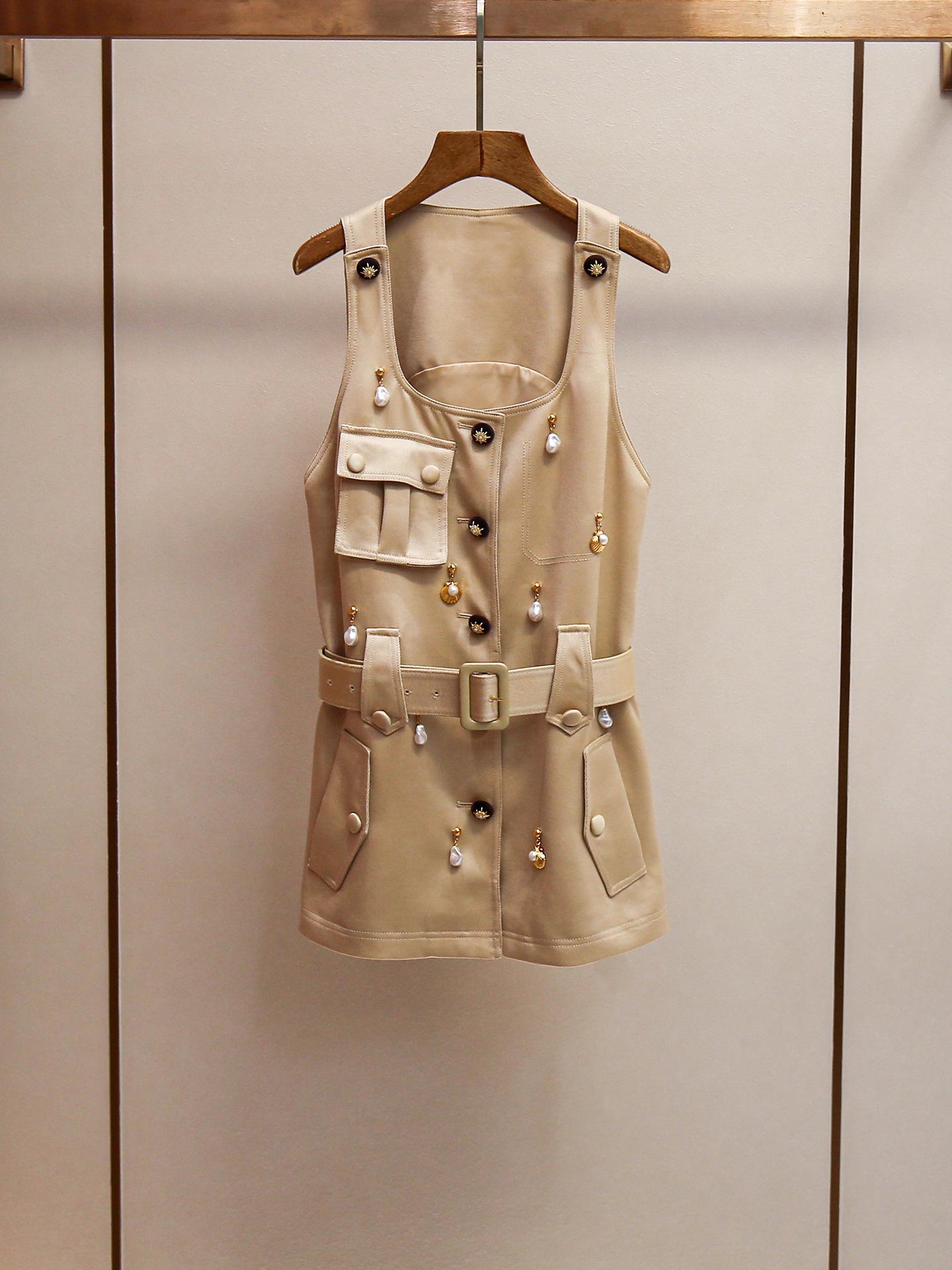 Elegant Socialite U-Neck Sleeveless Dress – Spring/Summer Collection Large хаки