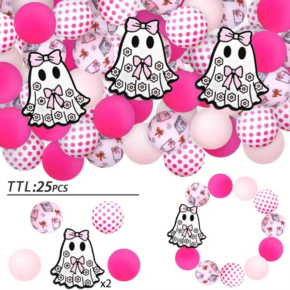 25PCS Multi-Size Halloween-Themed Silicone Beads Set, Perfect for DIY Craft Projects Like Keychains, Necklaces, Bracelets & More