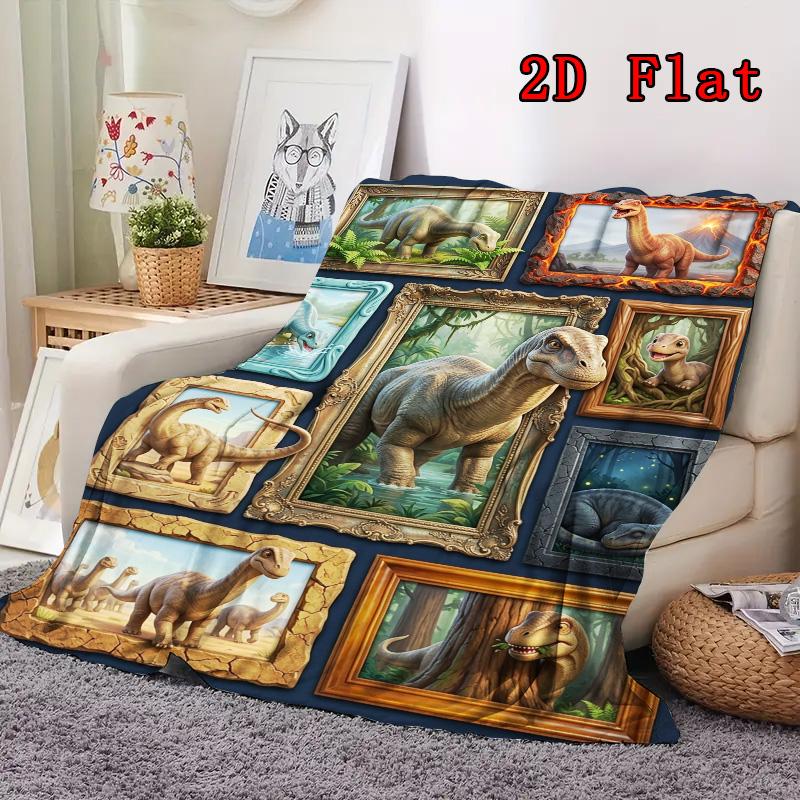 Dinosaur Art Gallery 2D Flat Pattern Flannel Blanket, High quality All Seasons, Home Decor, Warmth and Comfort, Perfect for Christmas Gifts.