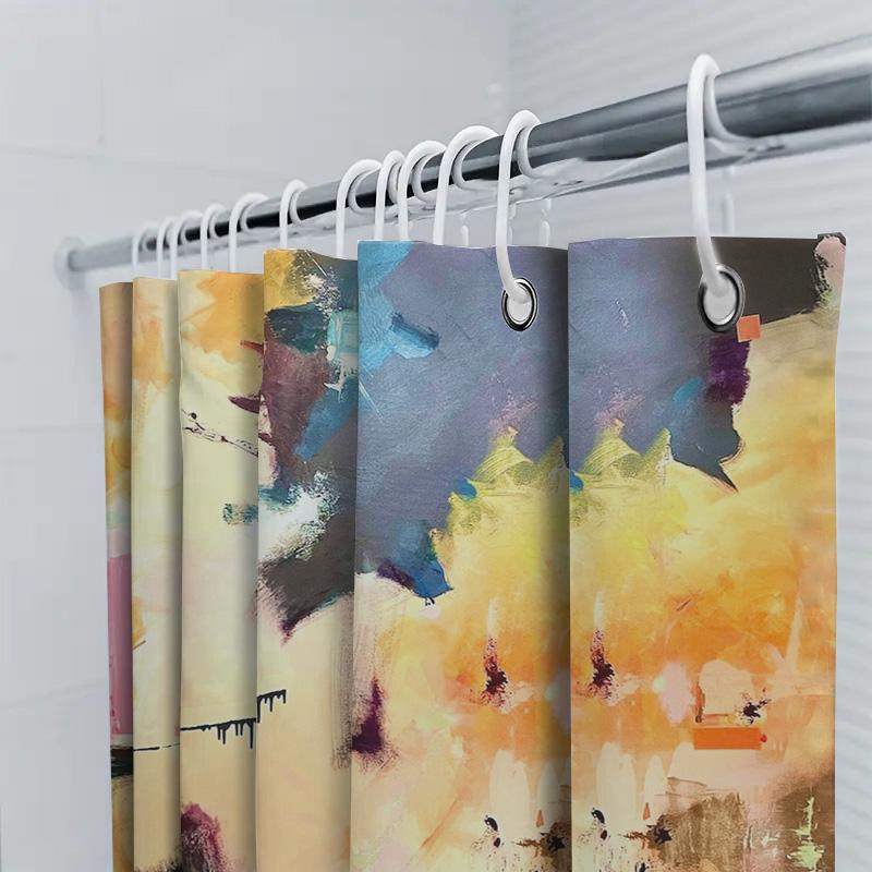 Abstract Colorful Shower Curtain Set Bathroom Decorations With 3D Printed Polyester Waterproof Shower Curtains In Yellow Orange