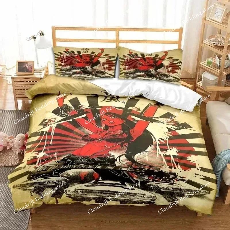 Set Biancheria da Letto Samurai Giapponese Morbido Copripiumino Set per Camera da Letto Uomo Adolescente Singolo Matrimoniale King Size Copripiumino Federa Regalo Ragazzo