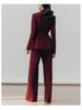 Women's Burgundy High-End Suit Set: Spring/Autumn 2025 Street Style with Wide-Leg Pants