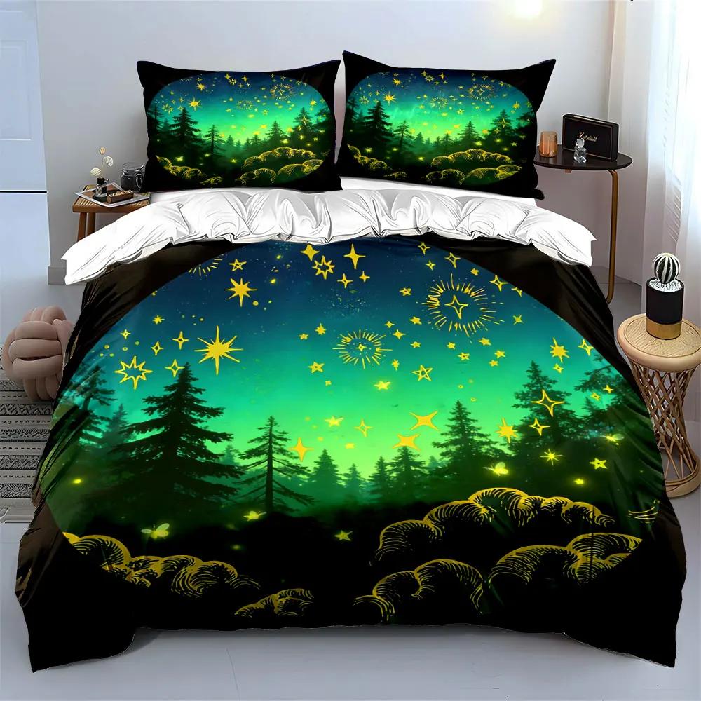 "Starry Night Forest Decor Set" Soft Comfortable Duvet Cover Bedding Set Included 1*Duvet Cover & 2*Pillowcases, gift
