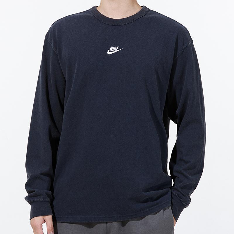 Nike Solid Color Small Logo Crew Neck Long Sleeve T-Shirt Men Tops Dark-Blue DJ1583-451
