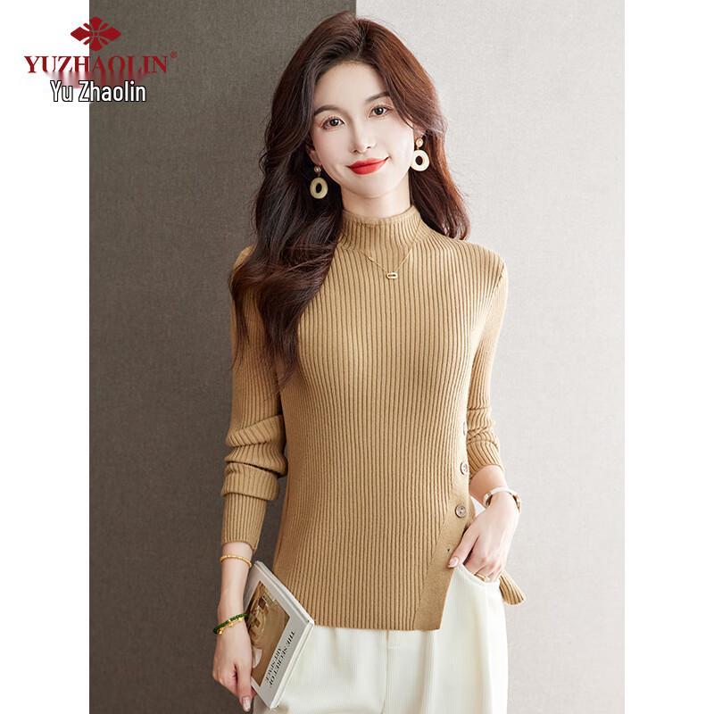 Yuzhaolin Women's Ribbed Half-High Collar Knit Sweater