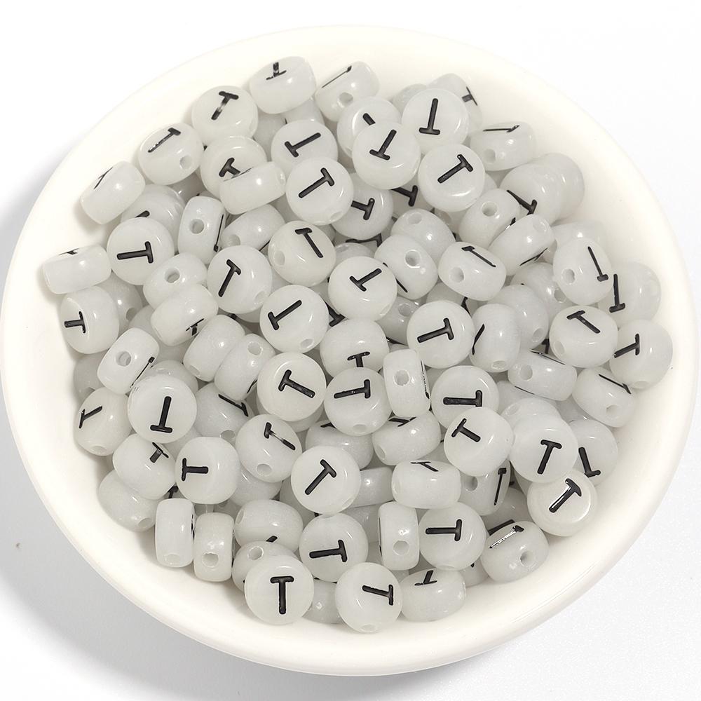 100pcs 7mm Acrylic Luminous Beads Flat Round Alphabet Loose Spacer Beads For Jewelry Making DIY Bracelets Necklace Accessories