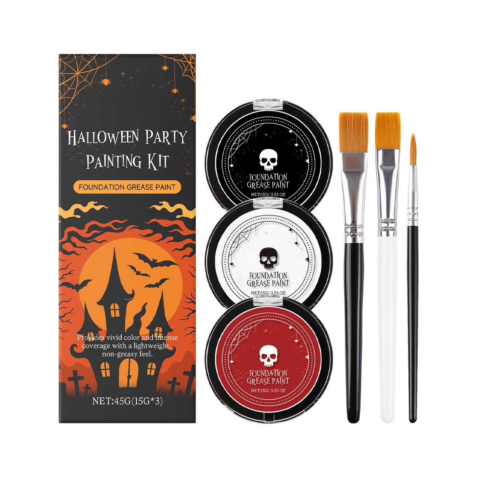 

Професійний набір для розпису обличчя та тіла на Хелловін з пензлями для костюмованої вечірки в стилі клоуна, черепа, готики, косплею чорного, червоного, білого кольорів One Size помаранчевий