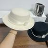 High-end French Hepburn Style Pearl Flower Black Wool Top Hat Women's Autumn and Winter New Retro Small Fragrant Flat Top Hat