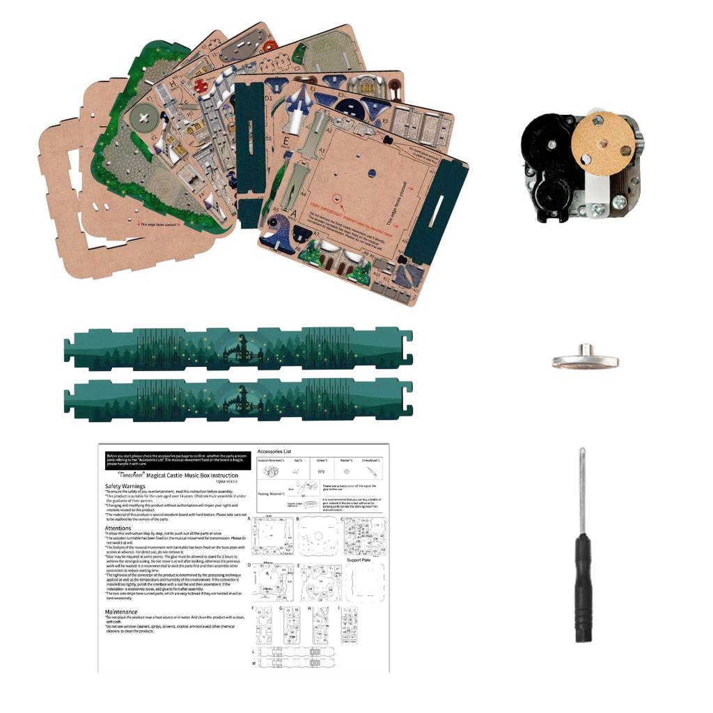 Tonecheer Music 3D Wooden DIY Music Assembly Rotating Music Box with Clockwork and Wood Birthday Gift for Girls and Adults Box, Puzzle, Box, Required,