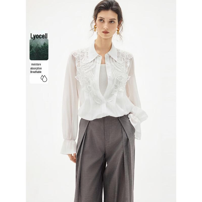 ELLE Women s Textured Lace Long Sleeve Blouse XL