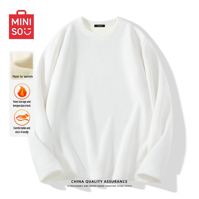 MINISO Men's Fleece-Lined Waffle Texture Long Sleeve Tee