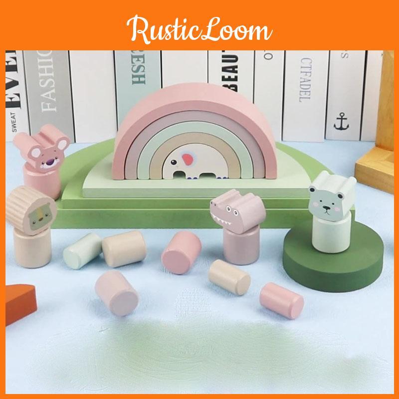 Colorful Wooden Rainbow Animal Building Blocks Educational Toy For Children Ages 4-6