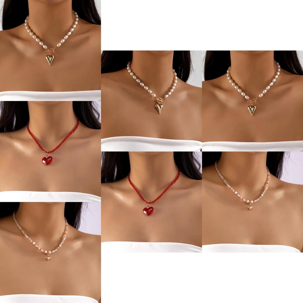 Heart Shaped Pearl Pendant Necklace With Alloy Water Crystal For Summer Fashion