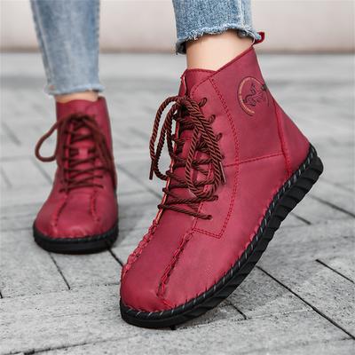 Fashion Boots Women Shoes Leather Ankle Boots for Women Autumn Winter Comfortable Female Boots Hand Sewing Thread Mom Botas Mujer