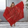 Red Floral Fleece Throw Blanket Soft Cozy Bed Blanket for Women Girls Gift Christmas Decoration