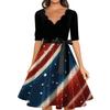 Women’s Vintage A Line Dress with Scalloped Neckline 34 Sleeve and Waistband Flag Print Skater Midi Dress