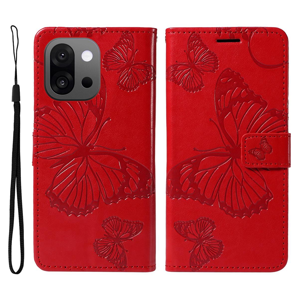 

For OnePlus 13T 5G Wallet Case Floral Butterfly Imprinted Leather Phone Cover Stand Red