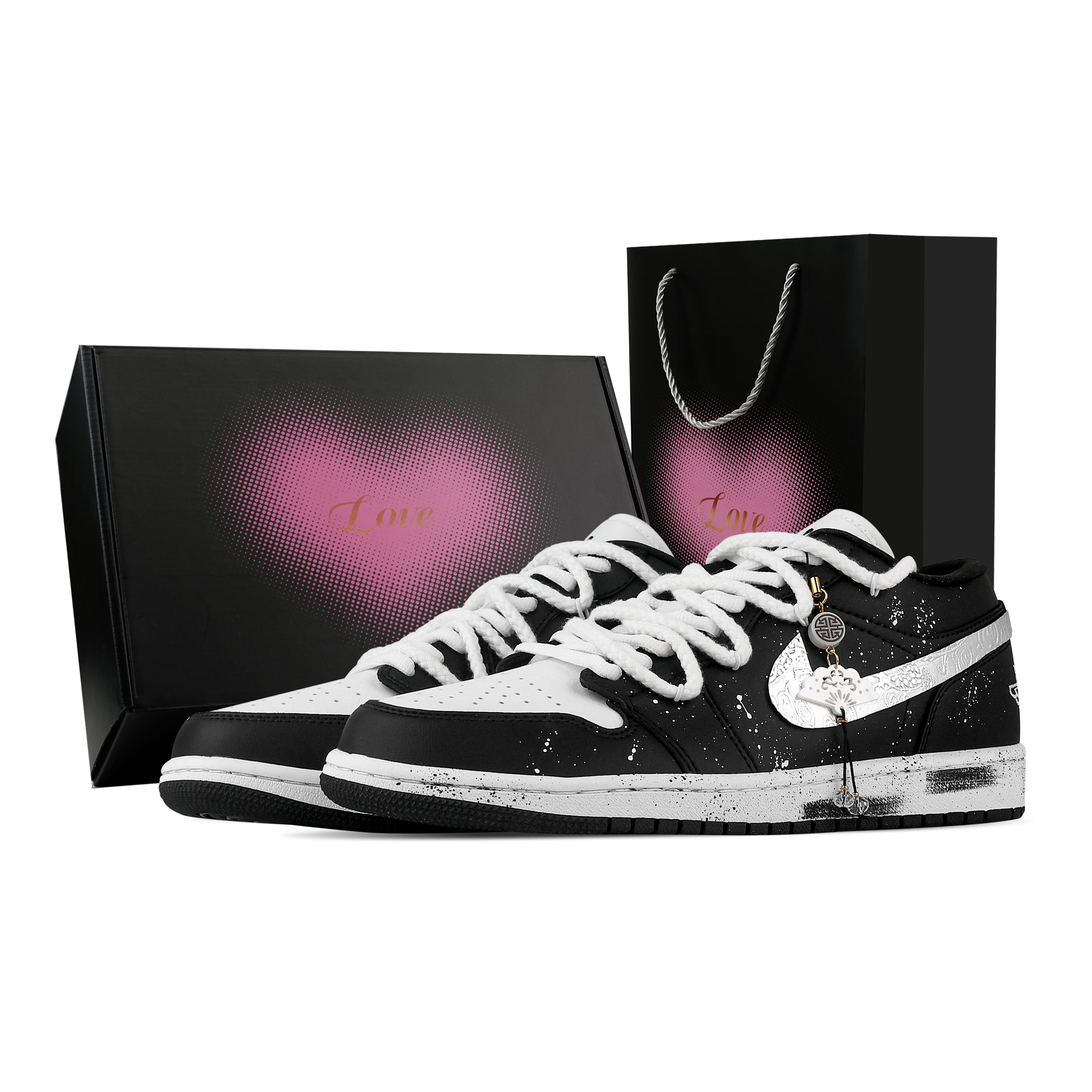 

Jordan Air Jordan 1 Starry Sky Sparkling Heart Box Low top Vintage Basketball Shoes Unisex Black White DC0774-101(Team773--) 45