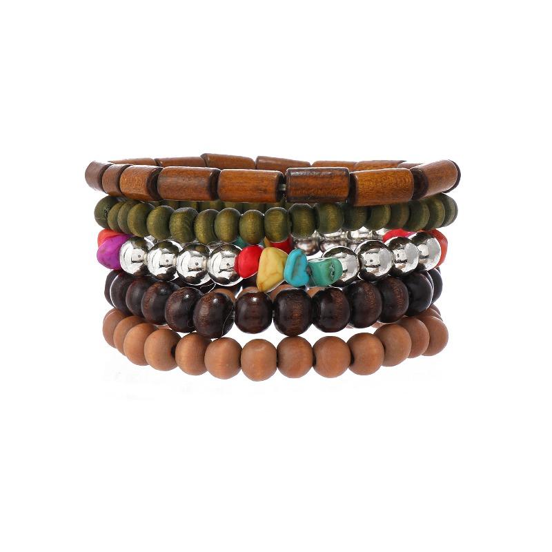 European, American Peace Tree Multi-piece Wooden Bead Beaded Bracelet Retro Simple Men's Personality Stacked Bracelet