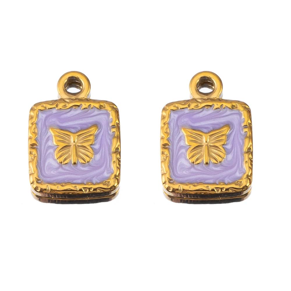 

2pcs 304 Stainless Steel Charm Enamel Purple Necklace Charms Base Gold Plated Earrings Components DIY Necklaces Jewelry Findings 2pcs коричневий