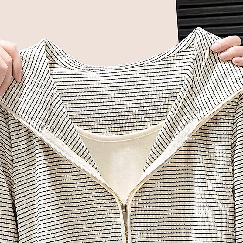 Women's Striped Faux Two-Piece Hooded Long Sleeve Top