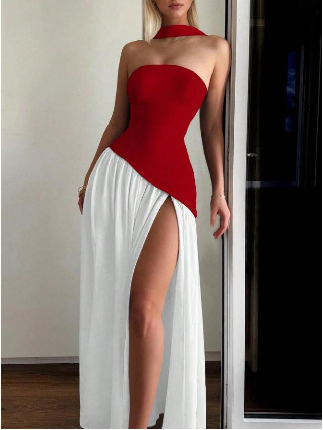 Spring/Summer 2026 European & American Women's Strapless Backless Solid Color Slit Long Dress