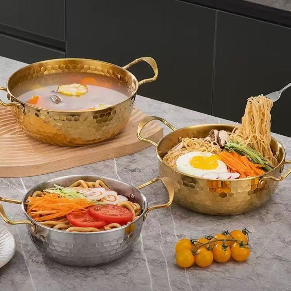 Durable Stainless Steel Korean Ramen Pot Thickened Small Cooking Sauce Bowl Multifunctional Noodle Bowl