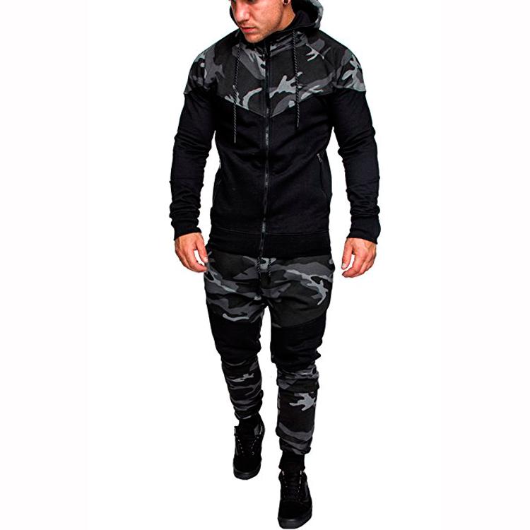 Men's Outdoor Camouflage Color Block Hoodie and Cardigan Set