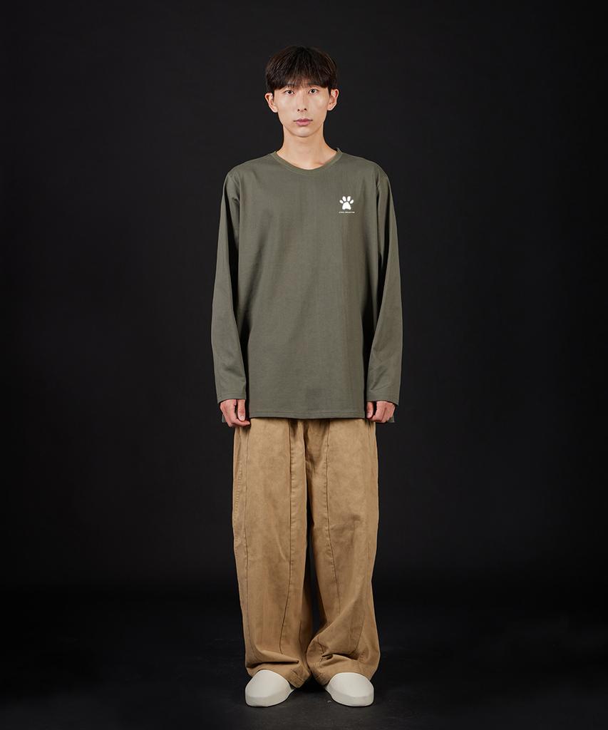 ASTRAL PROJECTION Doodle Puppy Oversized Long Sleeve T-Shirt_Khaki