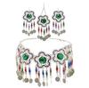 3pcs Indian Afghan Zircon Sets Necklace Earrings Hairbands for Women Boho Ethnic Coins Tassels Colorful Crystal Drop Accessory