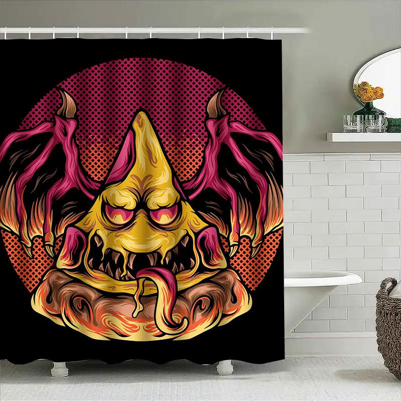 

Tuniu Samurai Demon Shower Curtain Japanese Oni Mask With Flames Cool Room Decor Unique Gift W60H190(CM)-1 Pcs