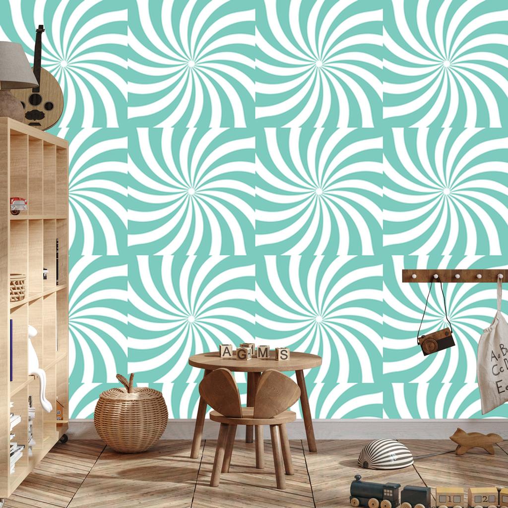 Hippie wallpaper background white, sea and mint for living room and bedroom 50x1000