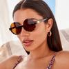 New Leopard Print Half Frame Circular Sunglasses Womens Luxury Vacation Fashion Trendy Accessory