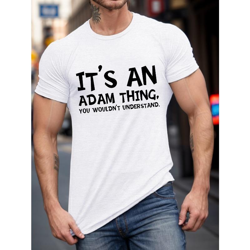

Европейский размер Большой размер Мужская летняя футболка - Это дело Адама Геометрический принт Короткий рукав Повседневная футболка с круглым вырезом, Небольшая эластичность, Обычная посадка S белый