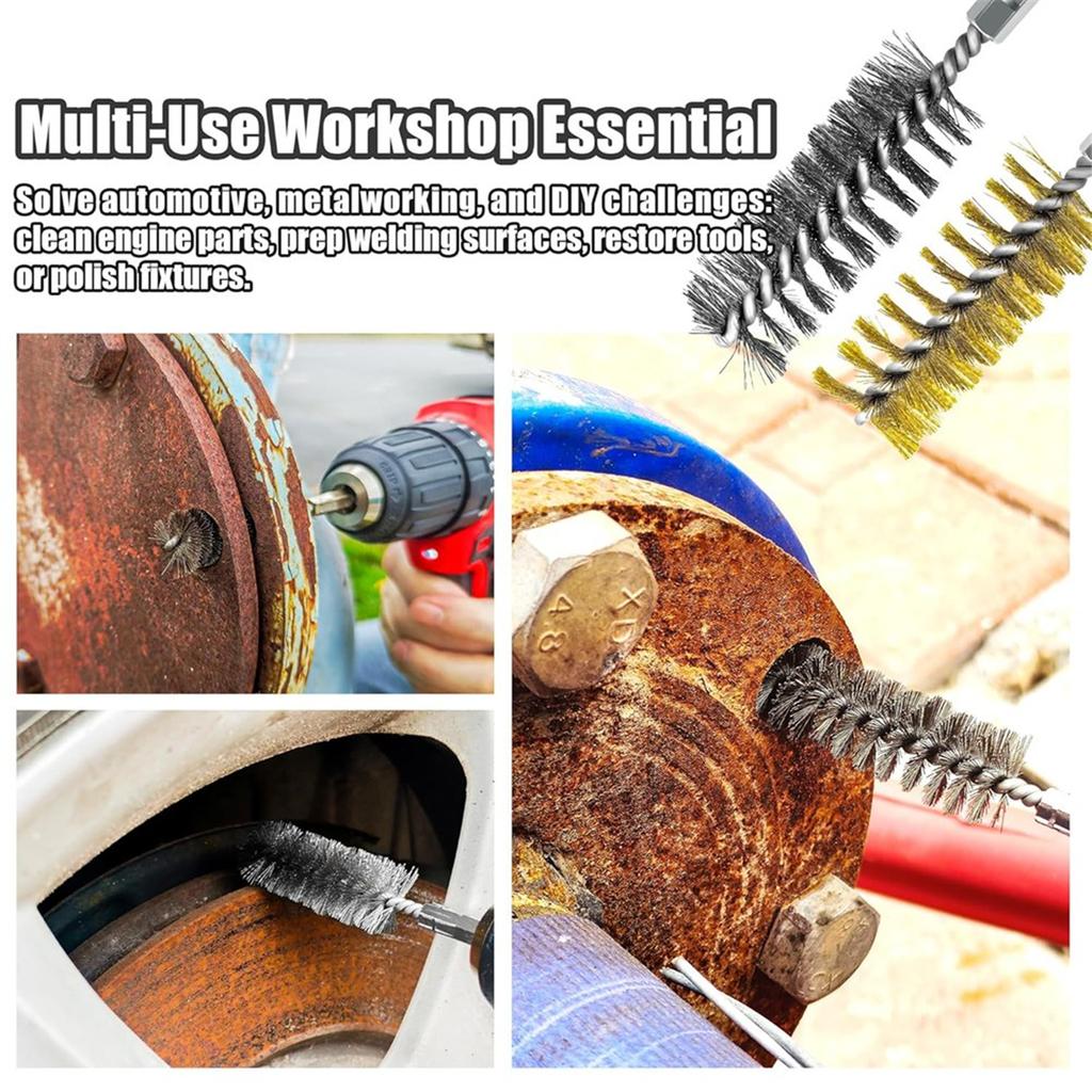 2025+ 14-Piece Bore Brush Set 1/4" Hex Shank with Extension Bar for Power Drills,Impact Drivers,Grinders (8/10/12/15/17/19 mm)