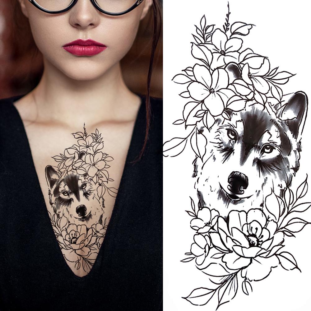 Cooler Wolf Schwarzes Temporäres Tattoo Sexy Mädchen Schlange Fake Katze Löwe Tattoo Aufkleber Für Frauen Erwachsene Geometrie Körperkunst Tattoos Papier