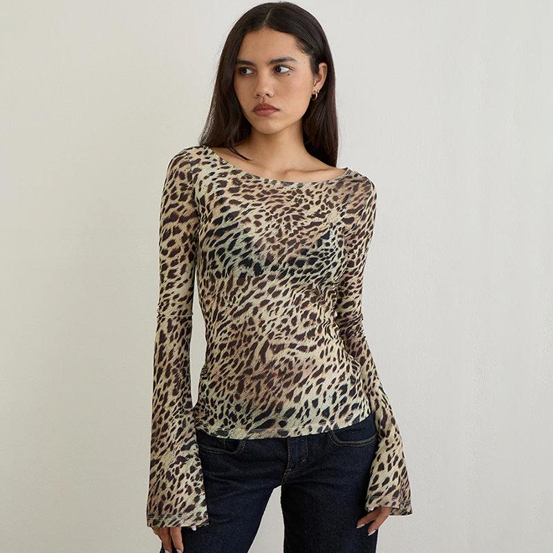 Women S Loose Fit Animal Print Long Sleeve Sexy T Shirt