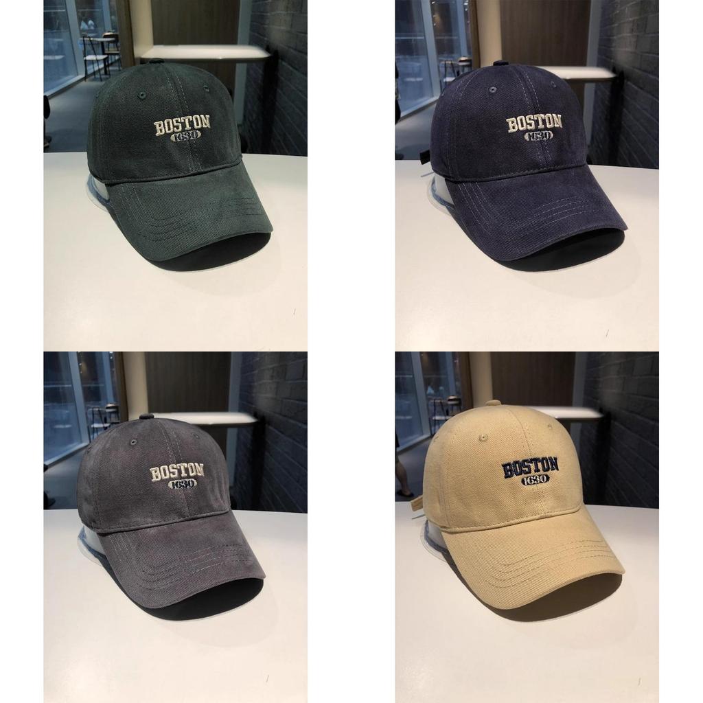 Boston Letter Embroidered Cotton Baseball Cap With Wide Brim For Street Style And Sun Protection