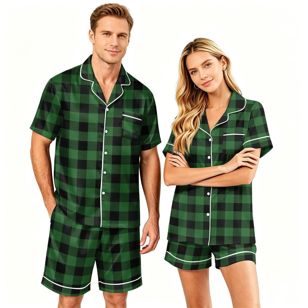 Couple Pajama Set Short Sleeve Button Down Shirt and Shorts Sleepwear Soft Casual Lounge Wear S-XXXXL