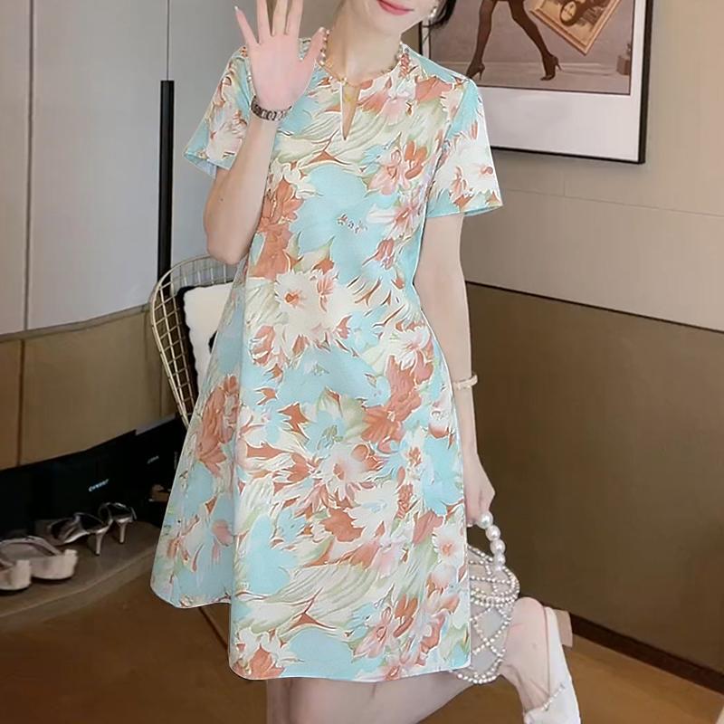 ZANZEA Women Casual Round Neck Short Sleeve Floral Print Dress