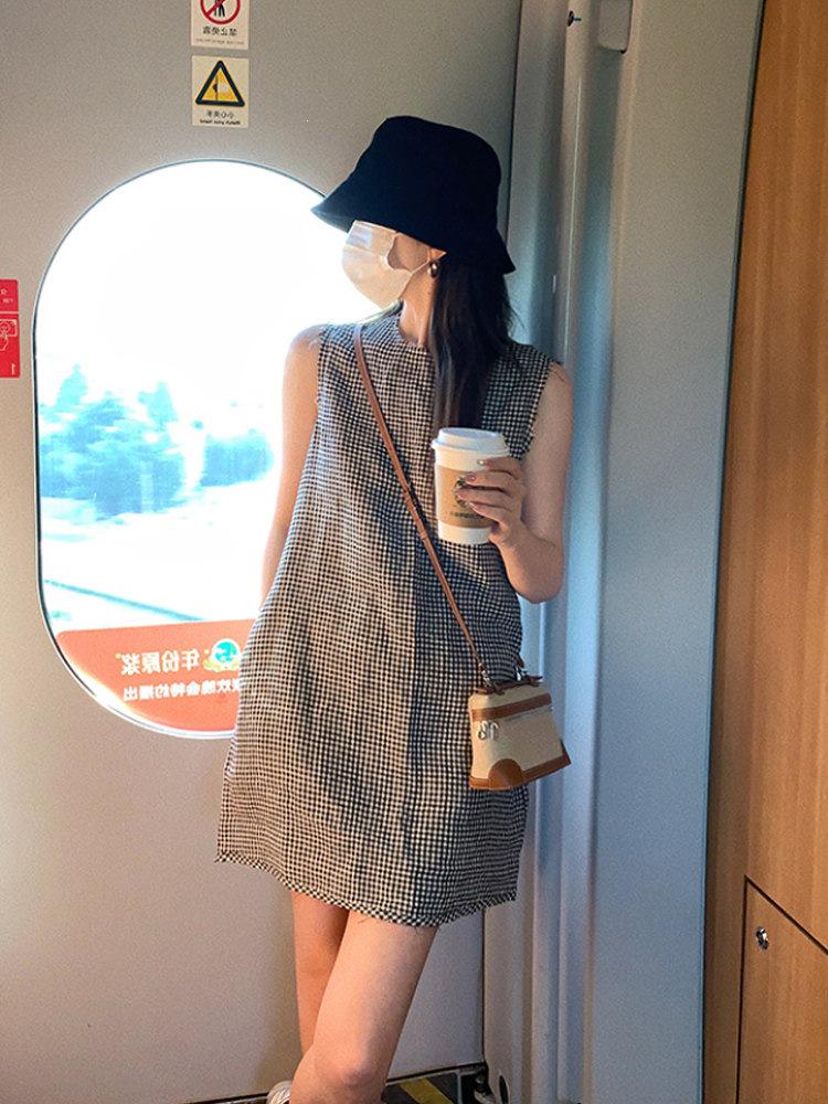 Plaid A-Line Sleeveless Midi Dress - Women s Slim Fit Round Neck Summer Design Small