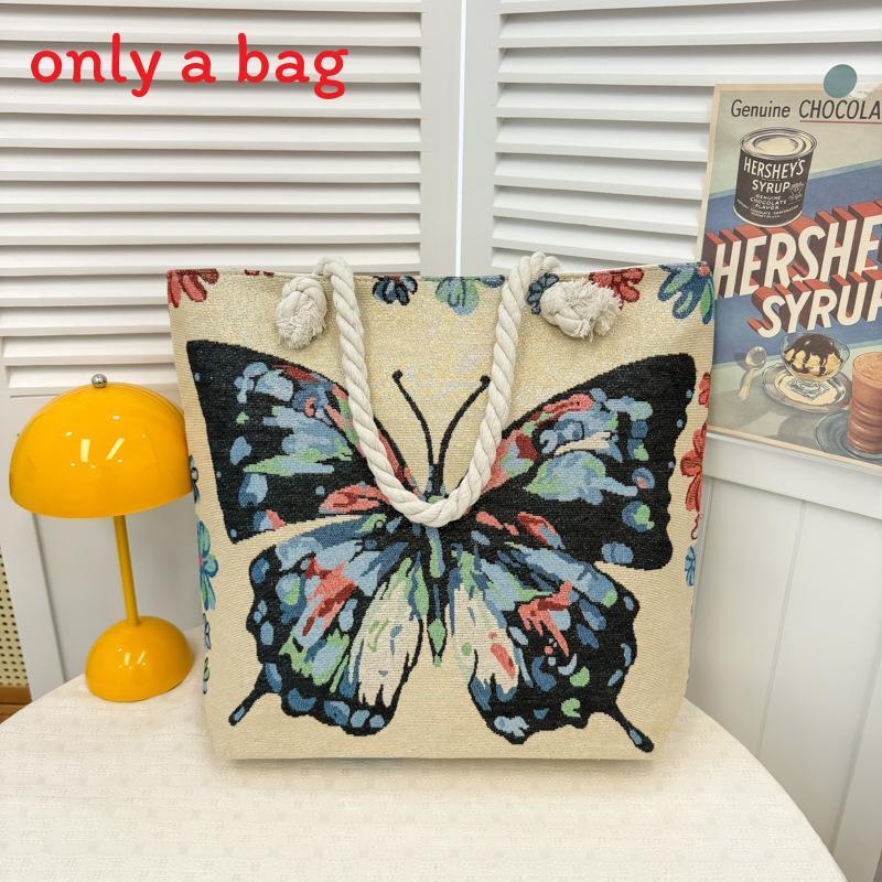 Canvas Embroidered Shoulder Bag With Large Capacity For Casual Daily Use
