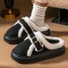 Thick bottom plush warm cotton slippers winter home indoor plush thickened outer wear non-slip fashion buckle cotton mop