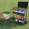 Bymaocar Black Gas Stove with 5 Burners, Portable Outdoor Barbecue Stove W/ 2-layer Storage Rack for Camping, Fishing, RV Travel