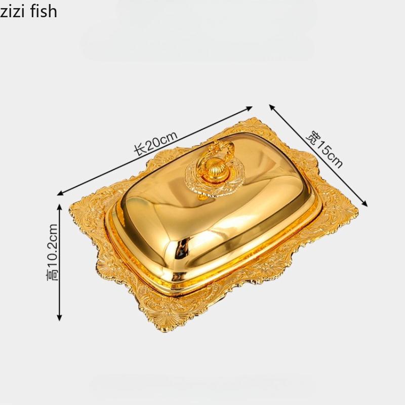 

Golden Alloy Butter Box Glass Dessert Plate Butter Dish with Lid Fruit Plate Salad Bowl Cheese Dish Dim Sum Dishes Cake Tray