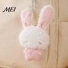 Fluffy Animal Pendant Ribbon Bow Rabbit Plush for Backpacks, Stuffed Plaid Ear Keychain Bunny Bag Charm, Soft Decoration Lightweight